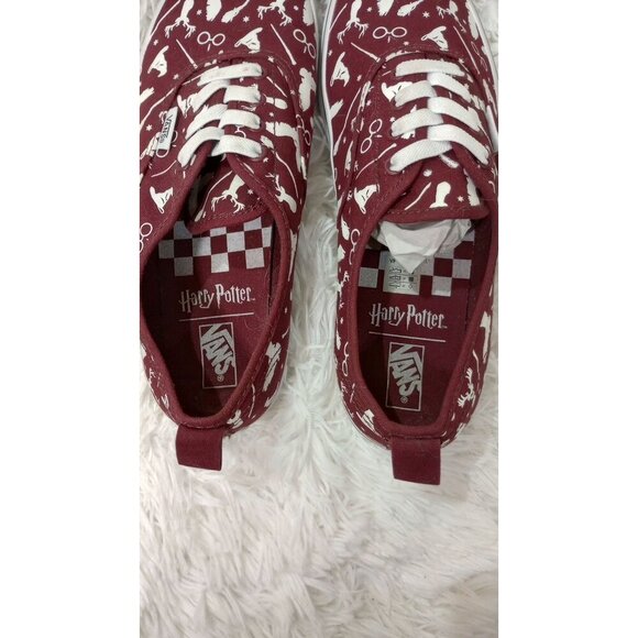 Vans X Harry Potter Burgundy/White Lace-Up Sneakers With Wizarding World Pattern - Picture 2 of 7